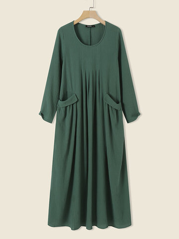 Solid Long Sleeve Pocket Maxi Dress