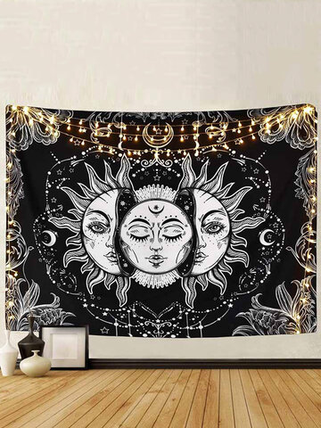 Tapeçaria de lua e sol para pendurar na parede tapeçaria colcha boêmia decoração