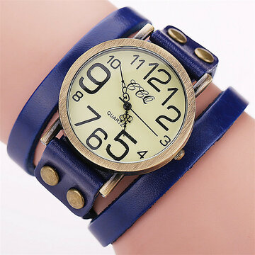 Relógios casuais pulseira de couro multicamadas