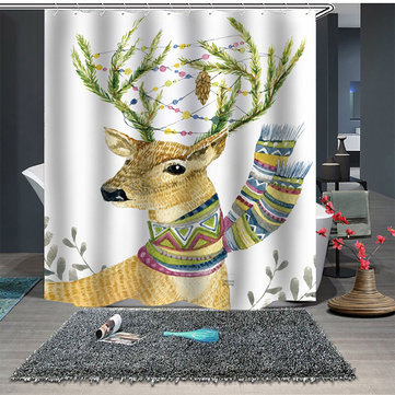 

Simple Nordic Elk Theme Shower Curtain, White