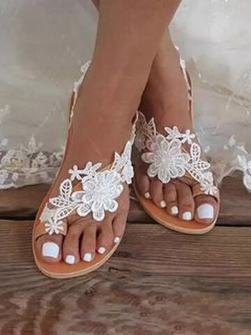 Flower Lace Strappy Clip Toe Sandals