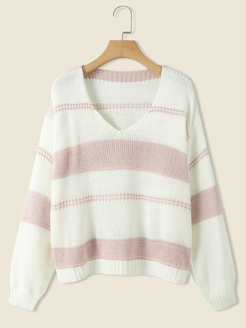 Stripe Contrast Knit Loose Sweater