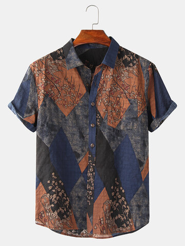 Cotton Vintage Floral Geometric Shirt