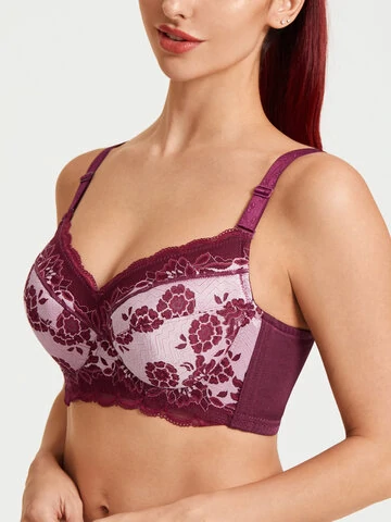 Plus Size Push Up Lace Gather Full Coverage Comfort Bras 