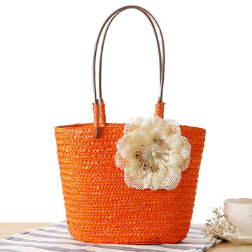 Women Straw Flower Designer Handbag Vocation Beach Bag