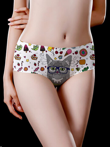 Cartoon Glasses Cat Print Panties