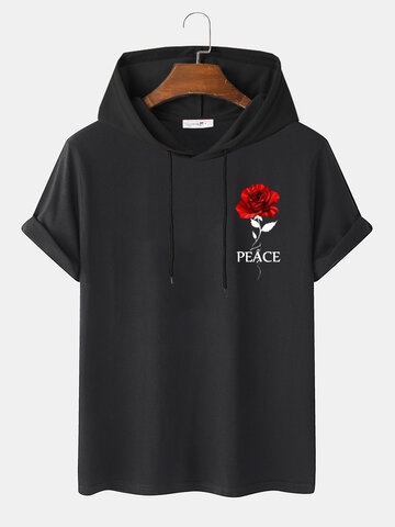 Peace Rose Print Hooded T-Shirts