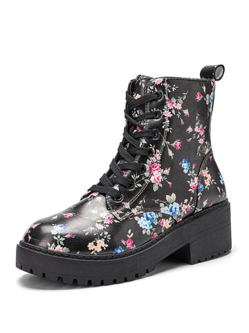 Flowers Pattern Combat Short Boots