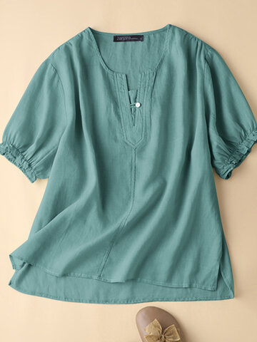 Solid Short Sleeve Casual Blouse