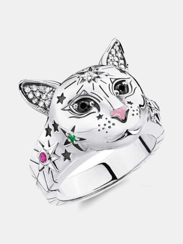 Цветное кольцо со звездой в виде головы кошки