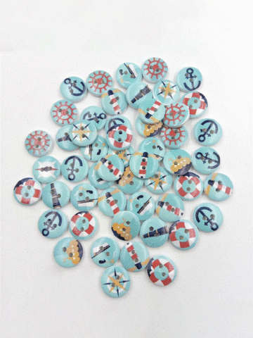 50個15 mmネイビースタイルブルー印刷木製ボタン