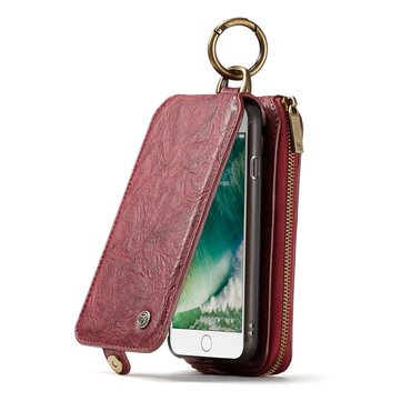 

Caseme Multifunctional Detachable Zipper Wallet Card Slots Case For iPhone 7, Brown red black