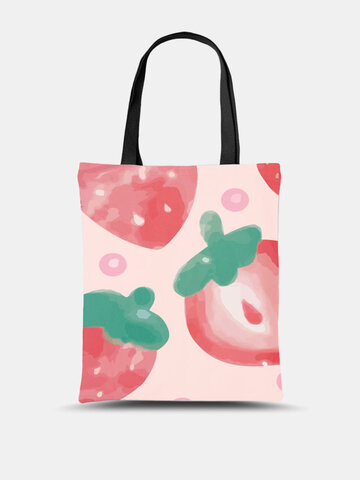 Large Capacity Canvas Strawberry Pattern Handbag