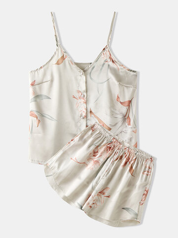 Flowers Printing Front Button Loungwear