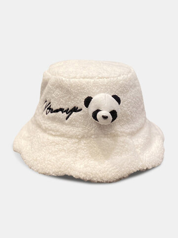 Unisex ricamo Panda Cappello a secchiello decorato con bambola