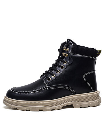 Men PU Non Slip Warm Lined Casual Boots