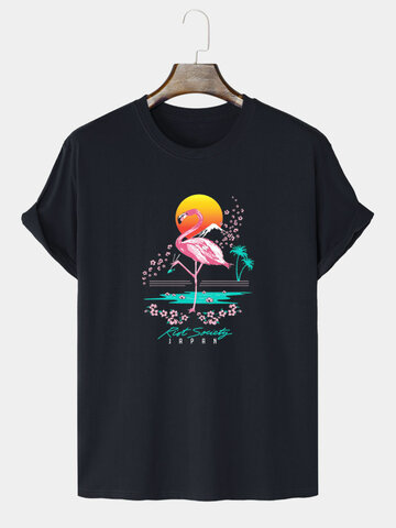 100% Cotton Flamingo Print T-Shirt