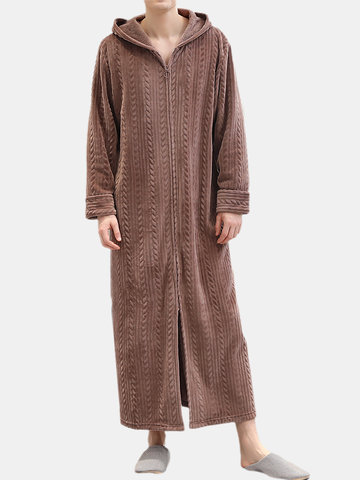 Flannel Zipper Hooded Pajamas Robe
