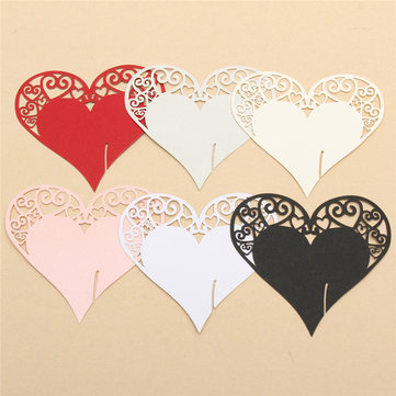 

50Pcs Heart Shape Laser Cut Pearlescent Paper Wedding Name Place Cards Wine Glass Party Accessories, Silver red white white pink black