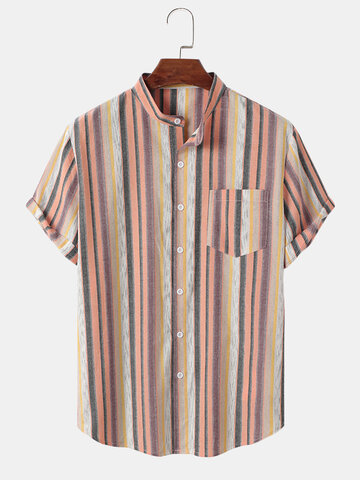 Colorful Striped Stand Collar Shirts