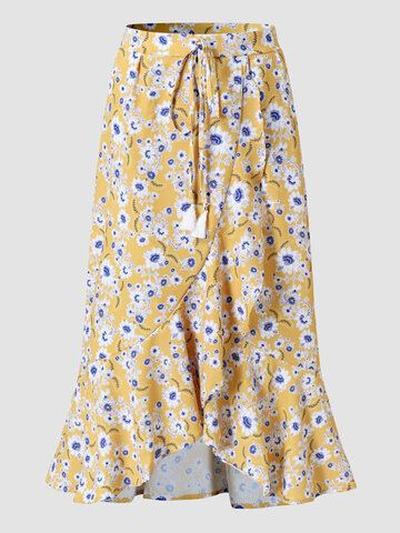 Floral Print Pocket Tie Front Skirt