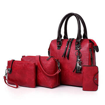 4 PCS Women Leather Handbags Vintage Crossbody Bags