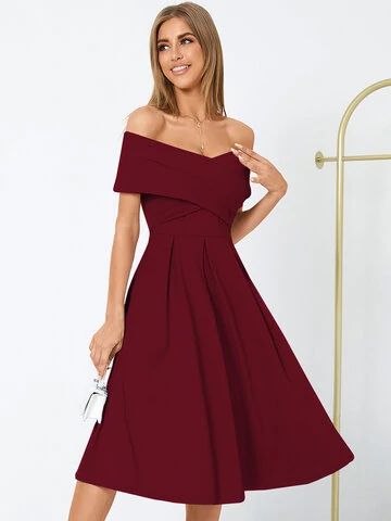 Dreamy Date Night Solid Overlay Pleated Dress