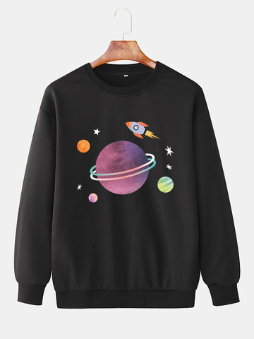 Cartoon Planet & Rocket Print Sweatshirts