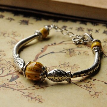 Bracelet Perles en Céramique Poissons Métalliques-Yellow