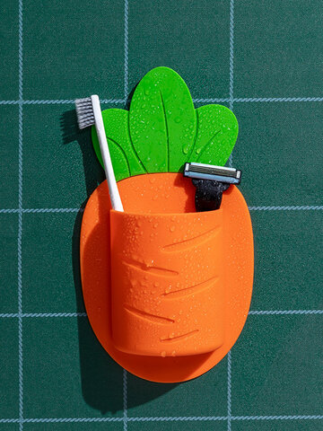 Carrot Wall Rack Silicone Grátis Punch Banheiro Pasta de dente Pente escova de dentes criativo armazenamento parede pendurada