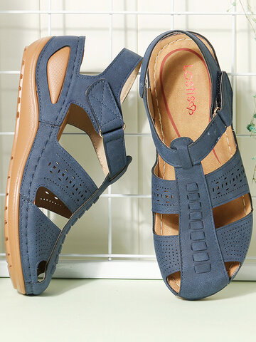 Stitching Closed Toe Light Wedges Sandals