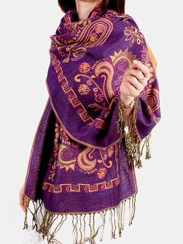 Women Ethnic Style Keep Warm Plus Thick Long Scarf Shawl With Tassel