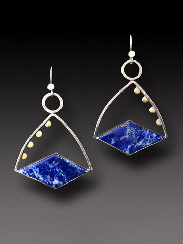 Hollow Rhombus Inlaid Lapis Lazuli Earrings