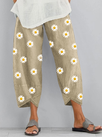 Daisy Floral Printed Elastic Waist Pants