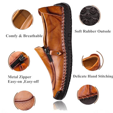 Menico Men Hand Stitching Zipper Slip-ons Leather Shoes