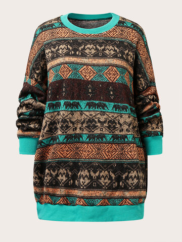 Vintage Ethnic Pattern Casual Sweater