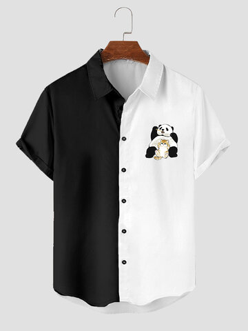 Cat Panda Patchwork-Hemden mit Aufdruck