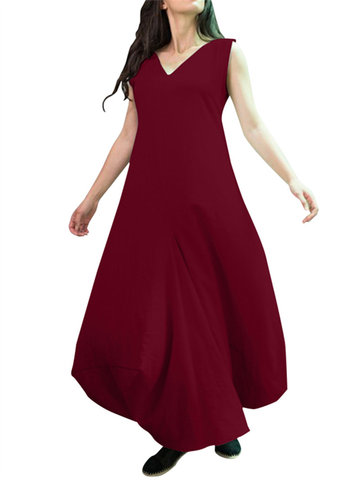 

Sleeveless Drape Maxi Casual Dress, Wine red black