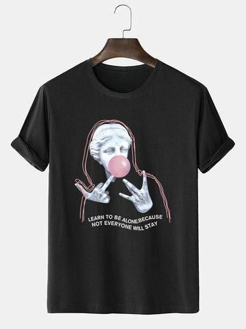 Funny Figure Statue Slogan Print T-Shirts