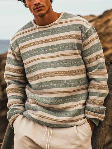 Stripe Print Pullover Sweatshirts