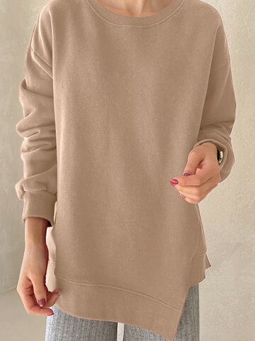 Asymmetrical Hem Solid Sweatshirt