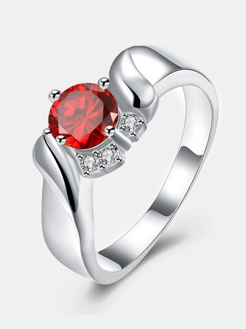 YUEYIN Luxury Ring Fede nuziale con zirconi rossi