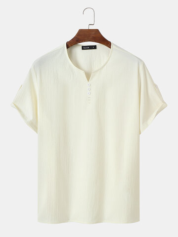 Button Design Texture Henley Shirts