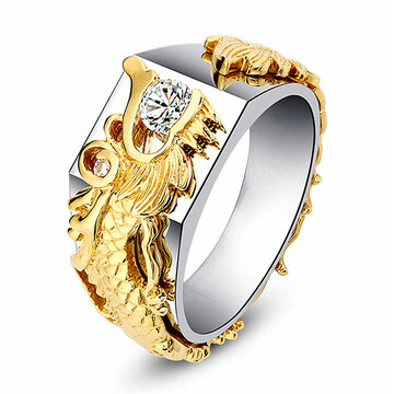 Bague luxe homme dragon d'or