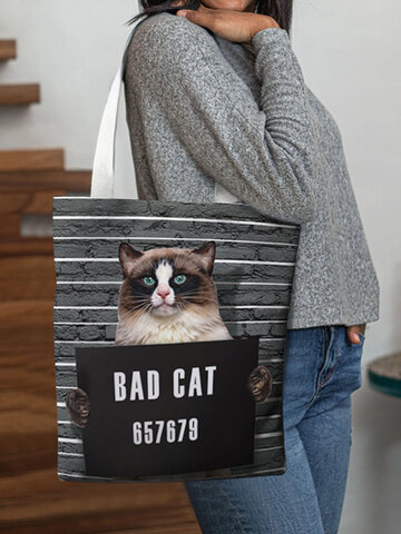 Canvas Cat Pattern Handbag Tote