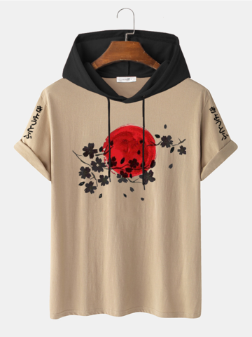 Flower Japanese Letter Hooded T-Shirts