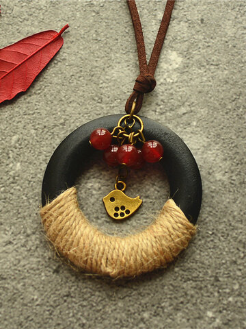 Circle-shaped Bird Beaded Tassel Necklace