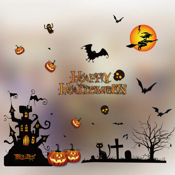 Abnehmbarer Halloween-Hexe-Kürbis-Geist-Wand-Aufkleber