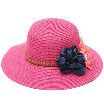 Femmes Trilby Beach Sun Hat Flower Elegant Straw Floppy Travel Cap