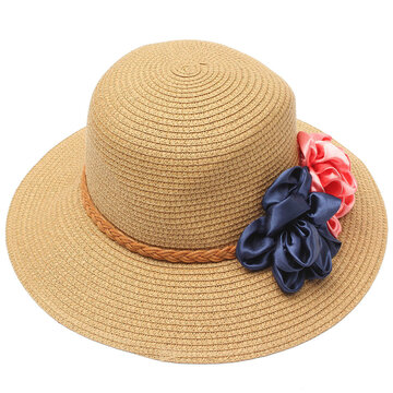 Mujer Trilby Playa Sun Sombrero Flower Elegant Straw Floppy Gorra de viaje